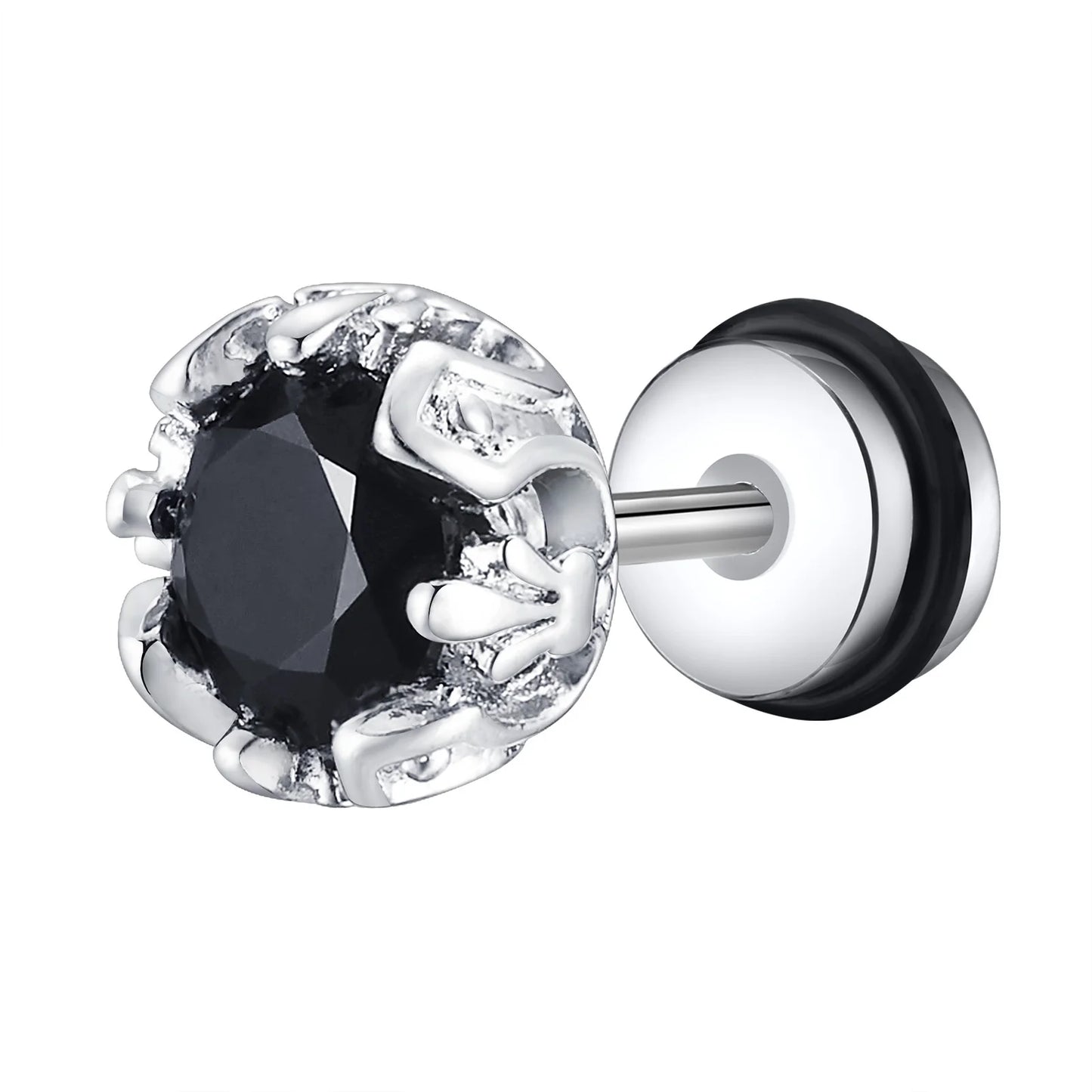 Stainless Steel Black Onyx Cubic Zircon Earrings for Men