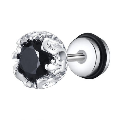 Stainless Steel Black Onyx Cubic Zircon Earrings for Men