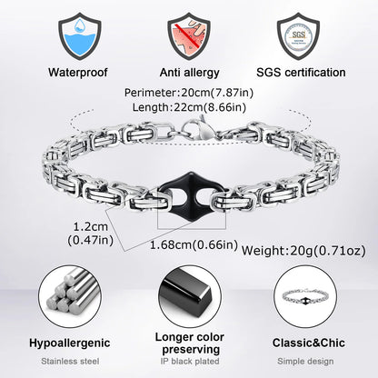 22cm Stainless Steel Byzantine Chain Bracelet for Men