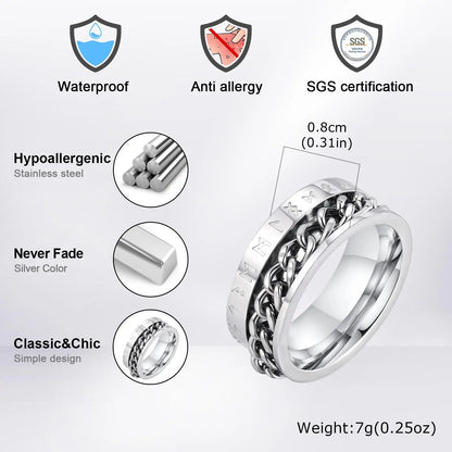 Men's Stainless Steel Viking Rune Turnable Chain Ring
