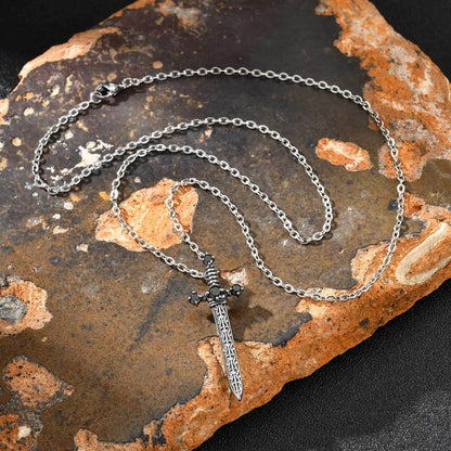Stainless Steel Sword Pendant Necklace with Black Zircon Design