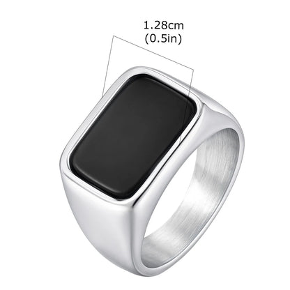 Men's Stainless Steel Geometric Glass Stone Signet Ring