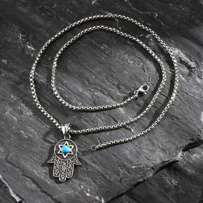 Hexagram Turquoise Pendant Box Chain Necklace for Men