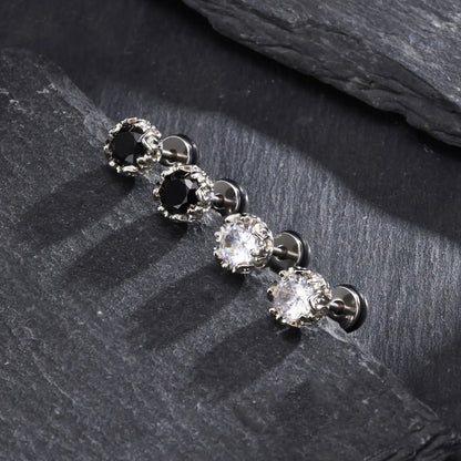 Stainless Steel Black Onyx Cubic Zircon Earrings for Men