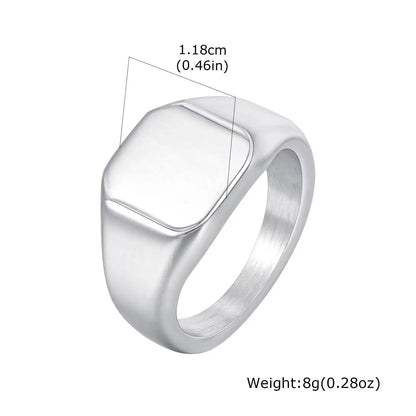 Brushed Square Signet Ring, Stainless Steel