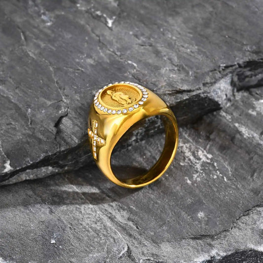 Stainless Steel Virgin Mary Cross Ring for Men