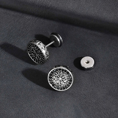Viking Compass Zircon Stud Earrings