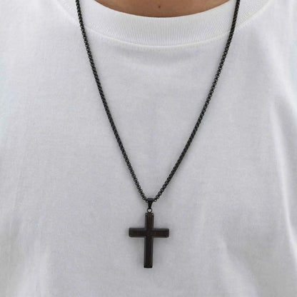 Black Wood Faith Cross Pendant Necklace for Men