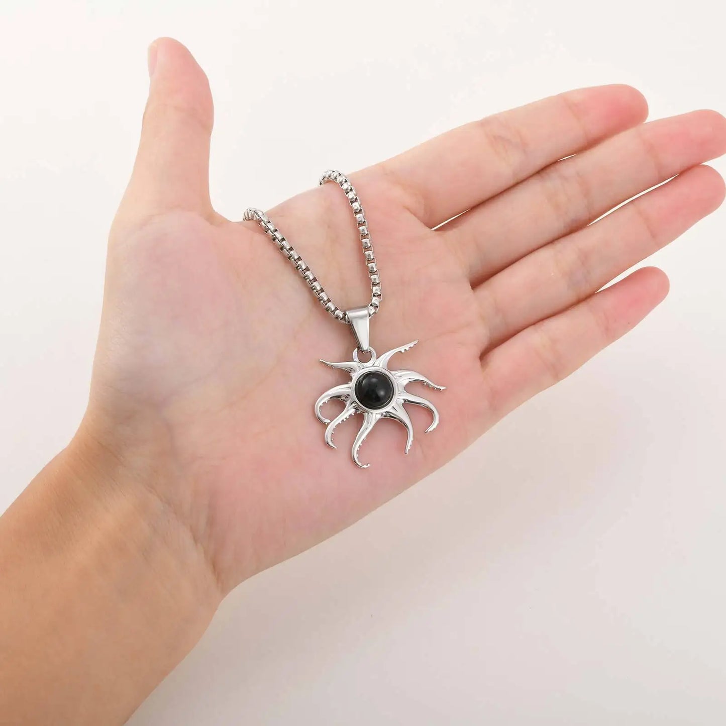 Black Agate Octopus Pendant Necklace for Men