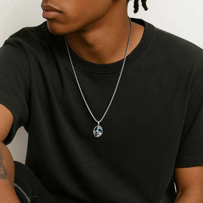 Wolf Head Turquoise Pendant Necklace for Men