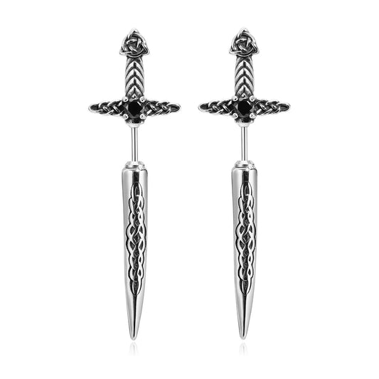 Rock Punk Sword Style Stud Earrings for Men Jewelry