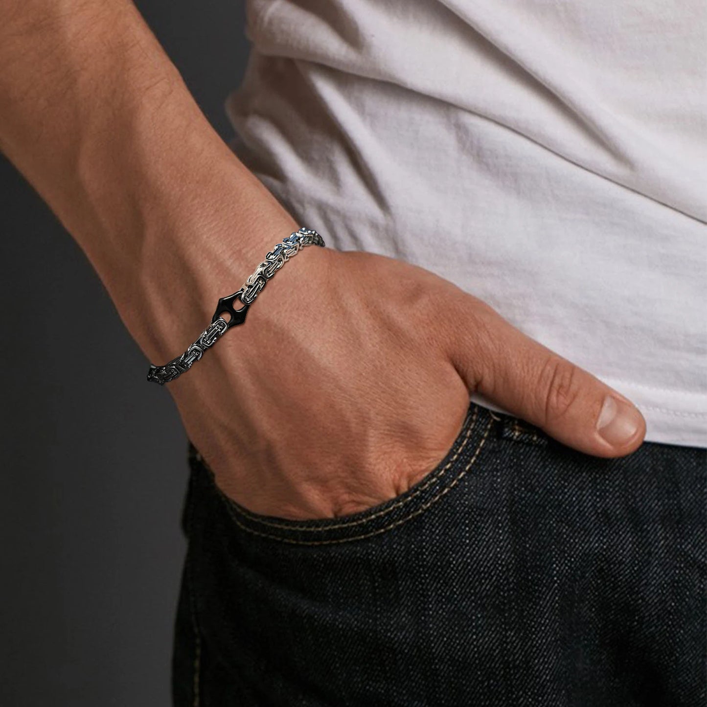 22cm Stainless Steel Byzantine Chain Bracelet for Men
