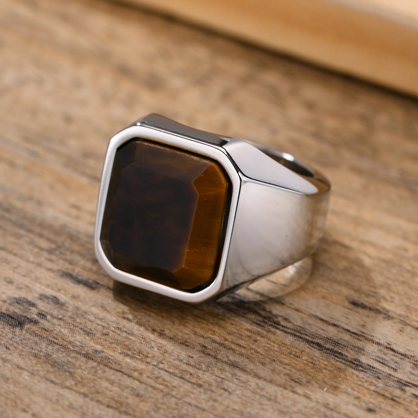 Stylish Men Natural Stone Signet Rings