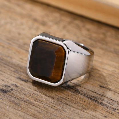 Stylish Men Natural Stone Signet Rings