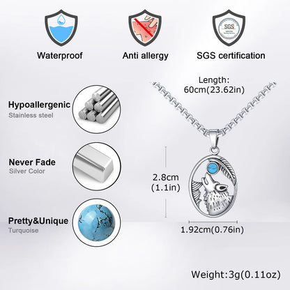 Wolf Head Turquoise Pendant Necklace for Men