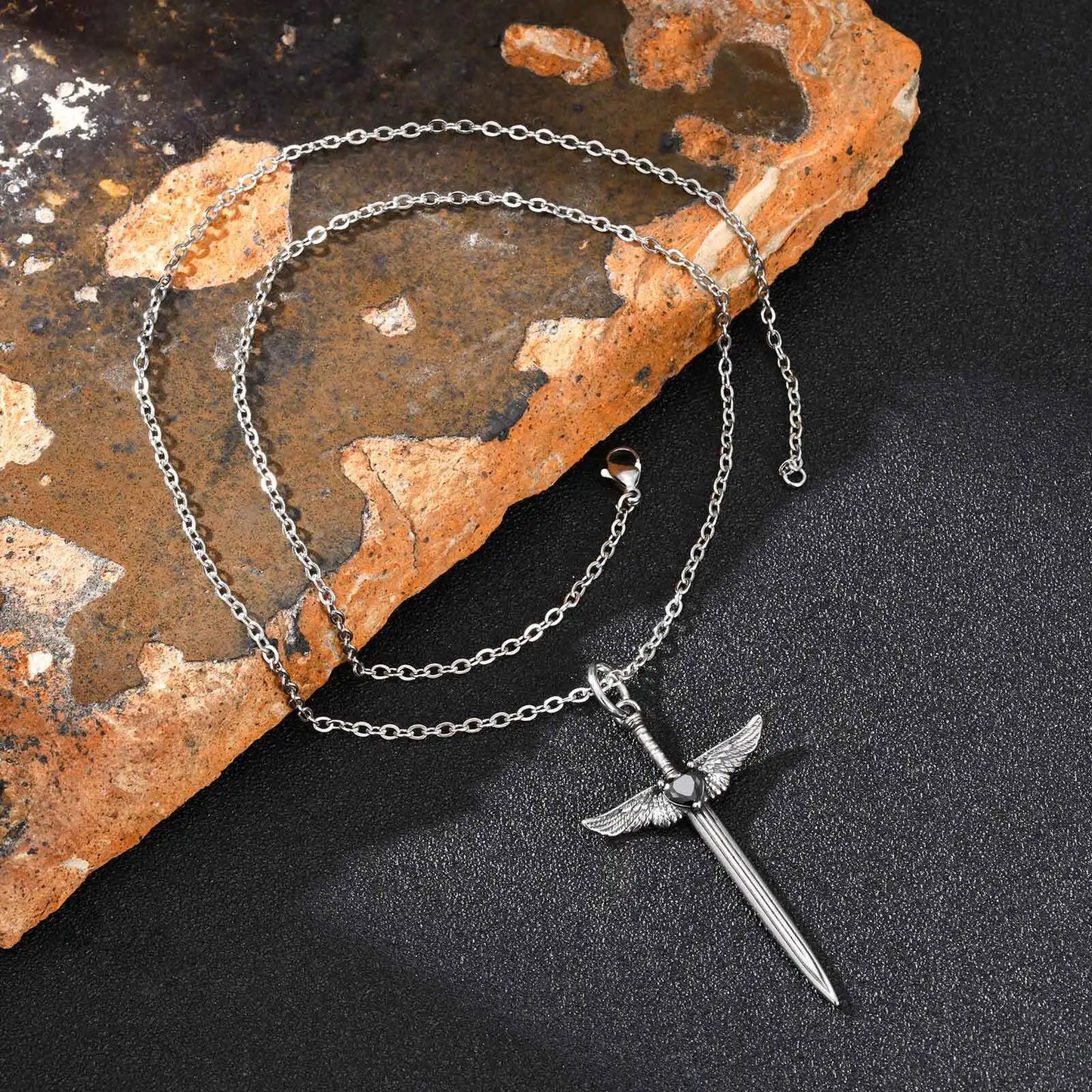 Gothic Love Wings Pendant Necklace for Men