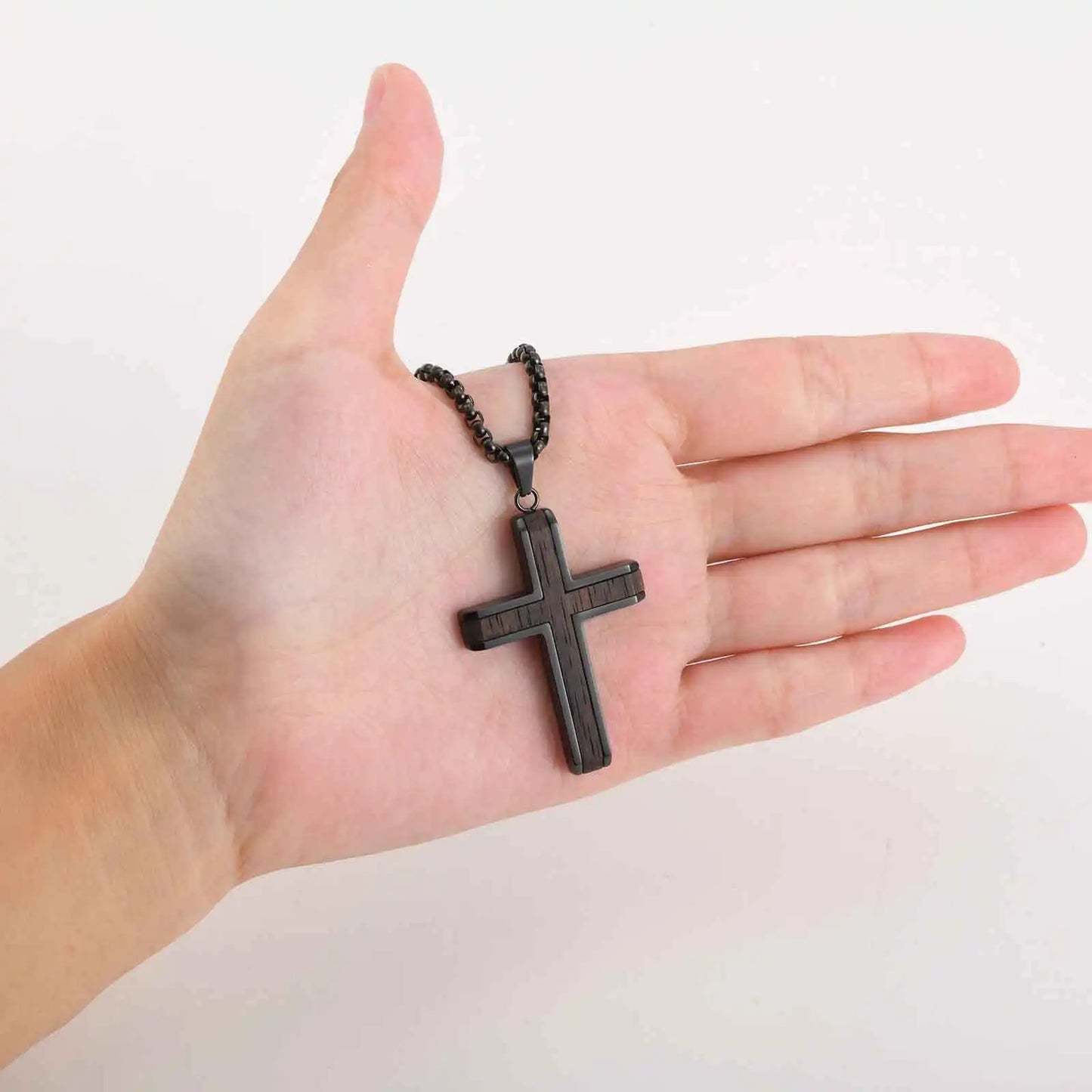 Black Wood Faith Cross Pendant Necklace for Men