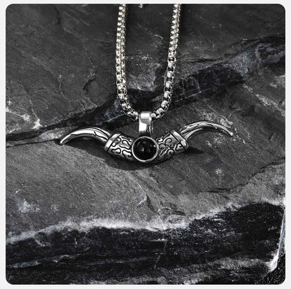 Vintage Bull Horn Necklace for Men Boys