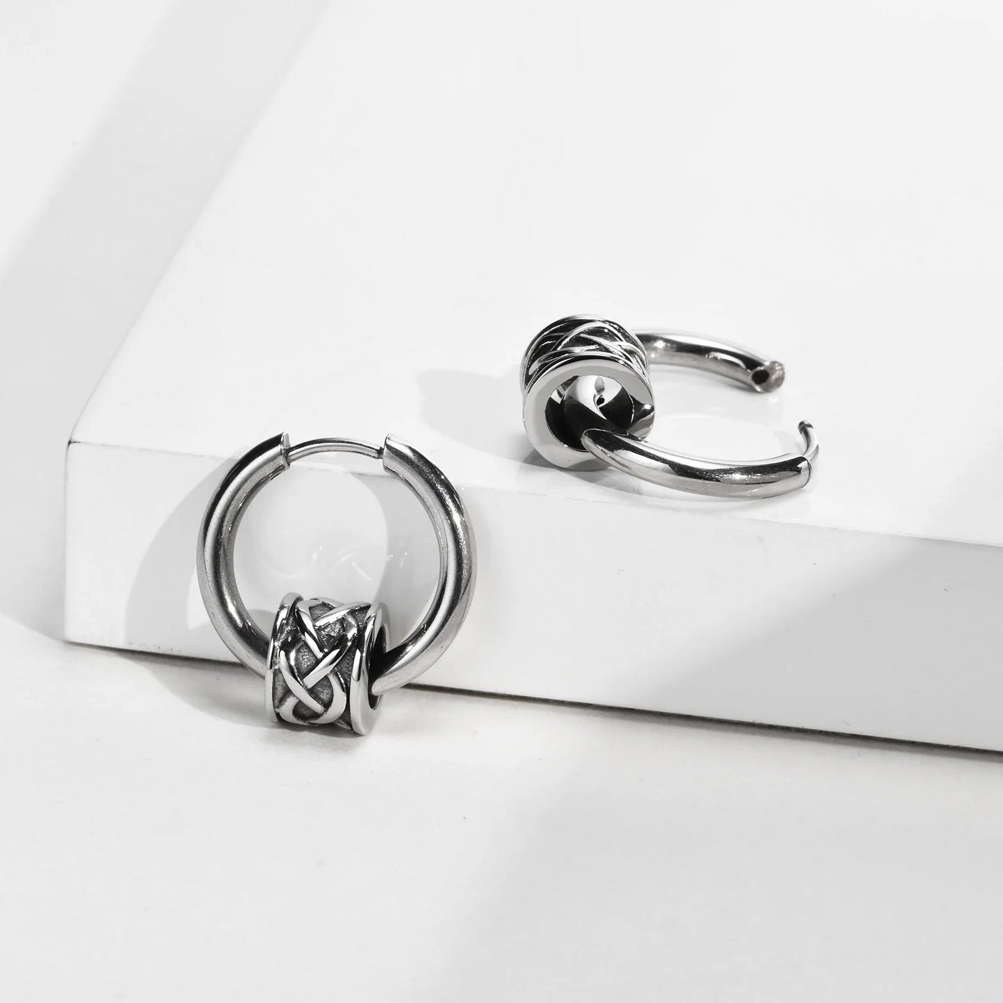 Celtic Knot Tube Hoop Earrings for Men