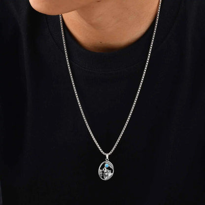 Wolf Head Turquoise Pendant Necklace for Men