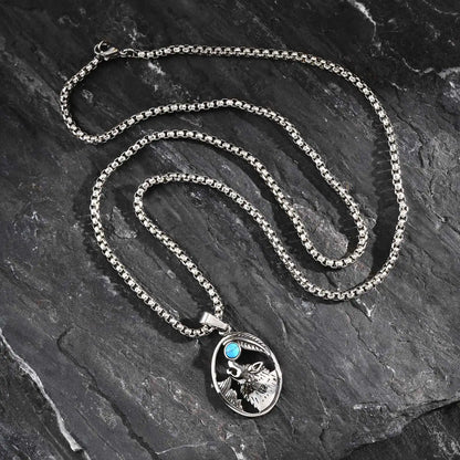 Wolf Head Turquoise Pendant Necklace for Men