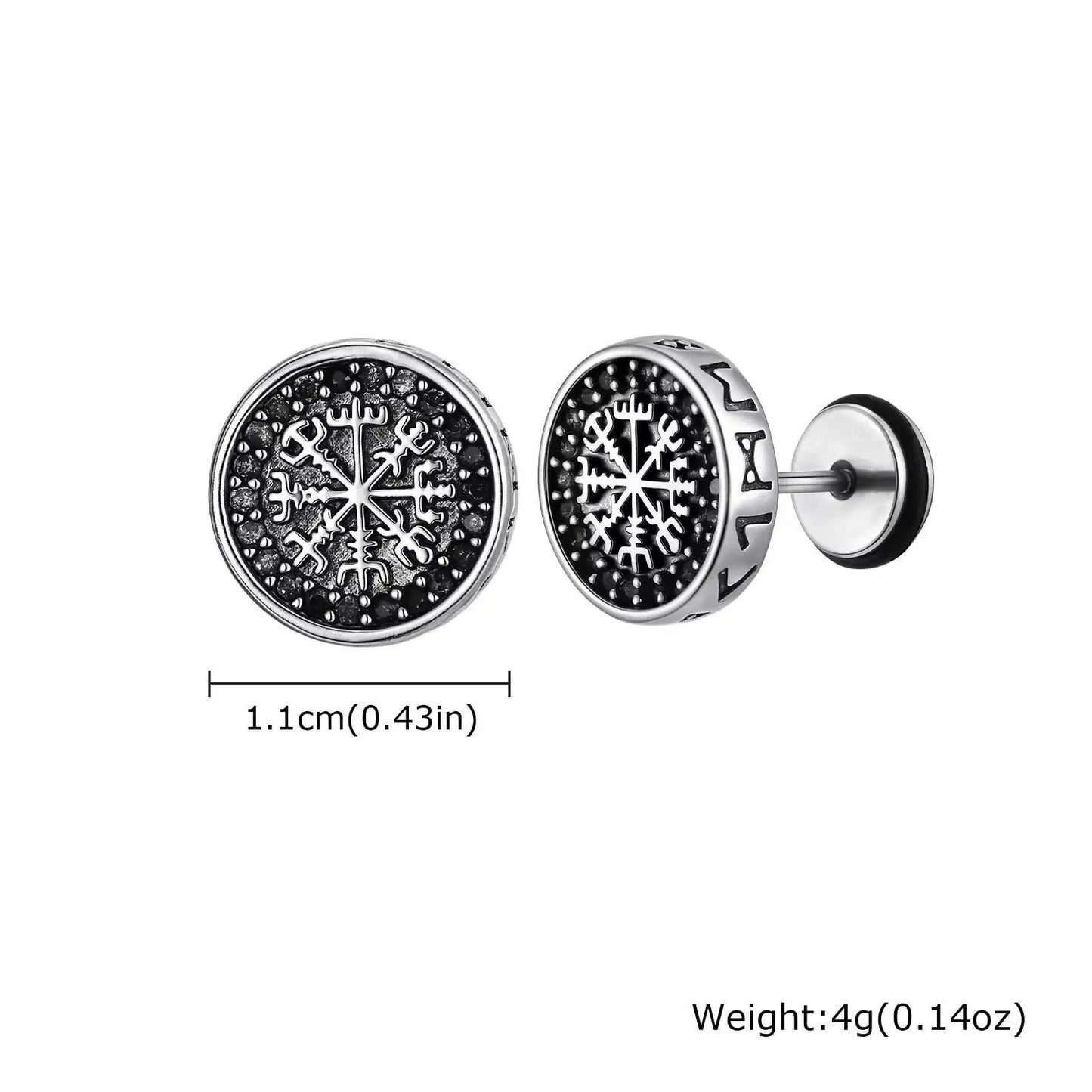 Viking Compass Zircon Stud Earrings