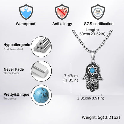 Hexagram Turquoise Pendant Box Chain Necklace for Men