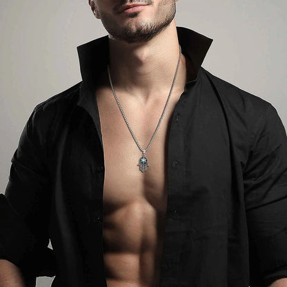 Hexagram Turquoise Pendant Box Chain Necklace for Men