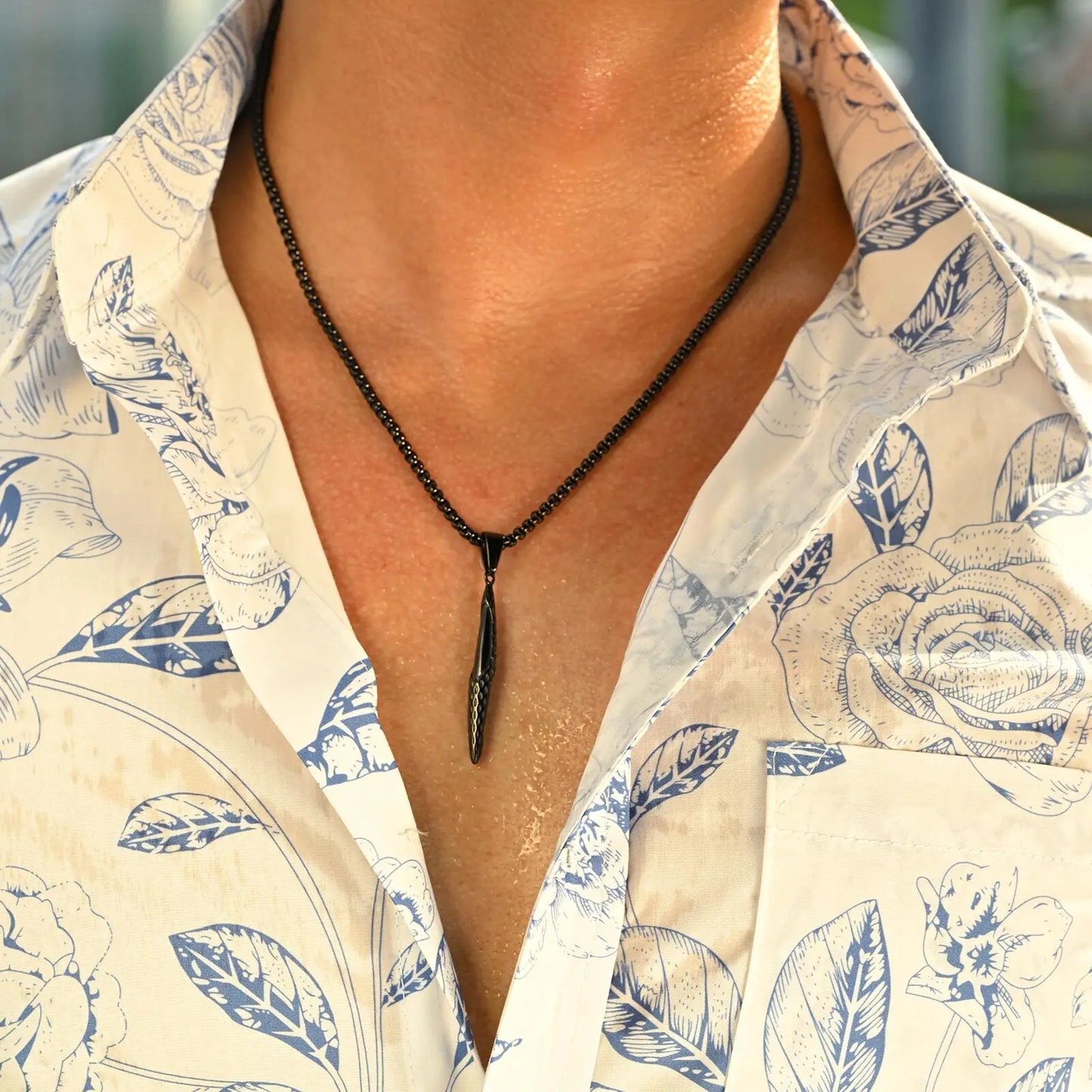 Hammered Bar Pendant Necklace for Men