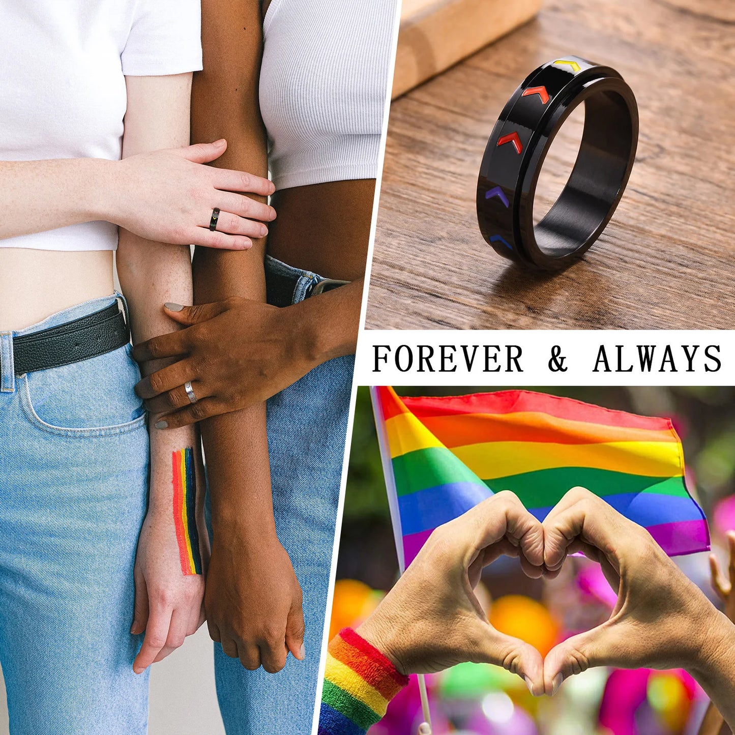 Stylish Spinner Rainbow LGBTQ Pride Rings for Men