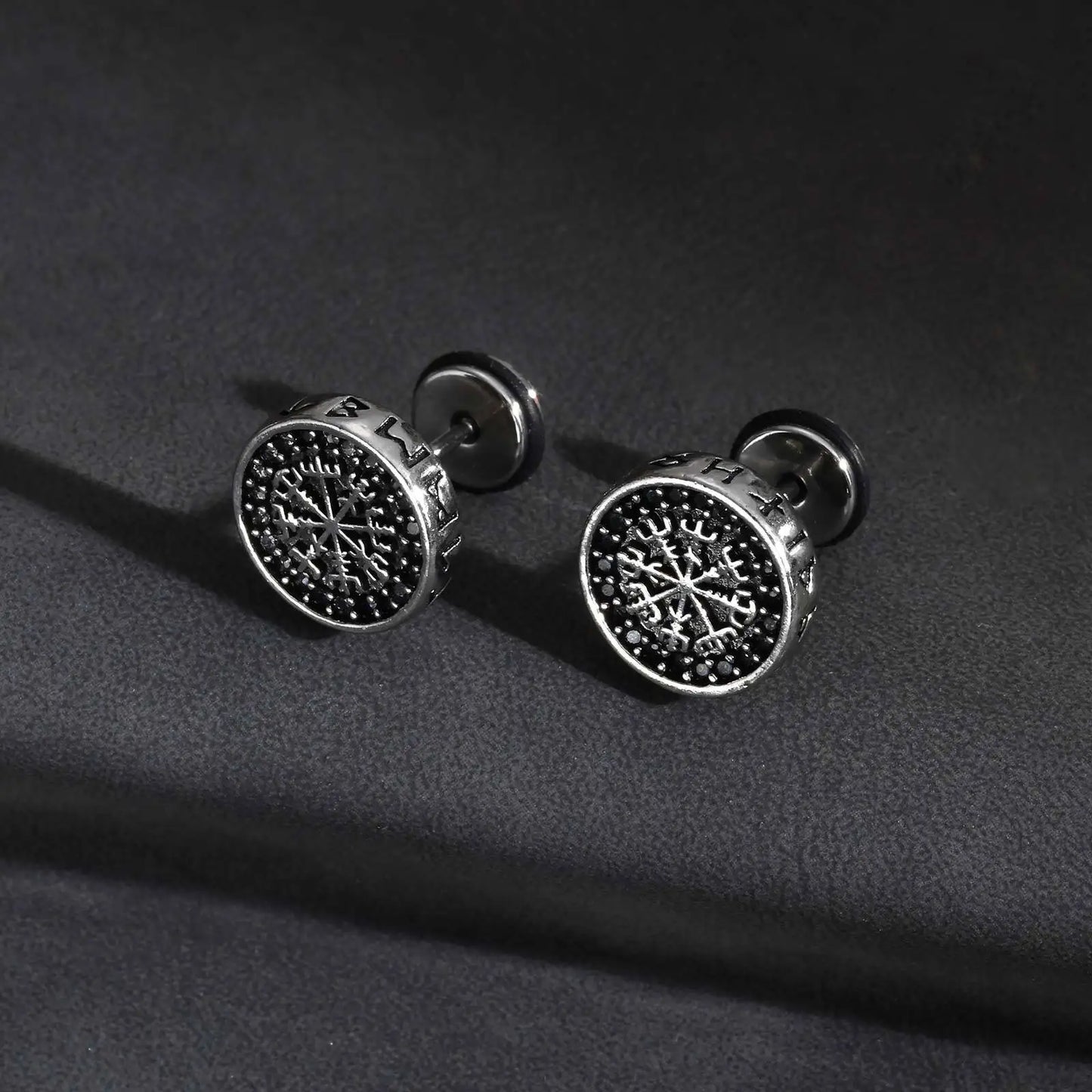 Viking Compass Zircon Stud Earrings