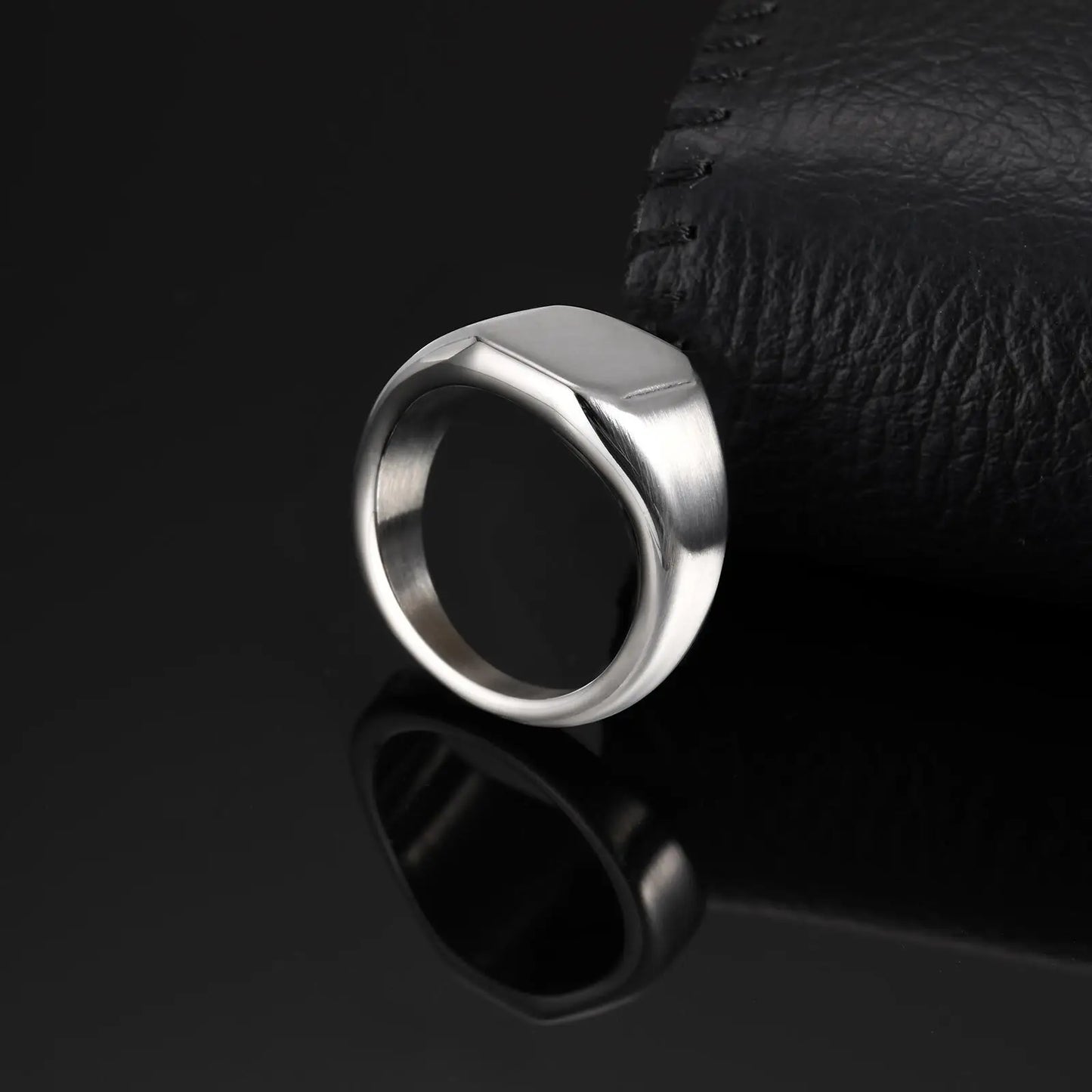 Brushed Square Signet Ring, Stainless Steel