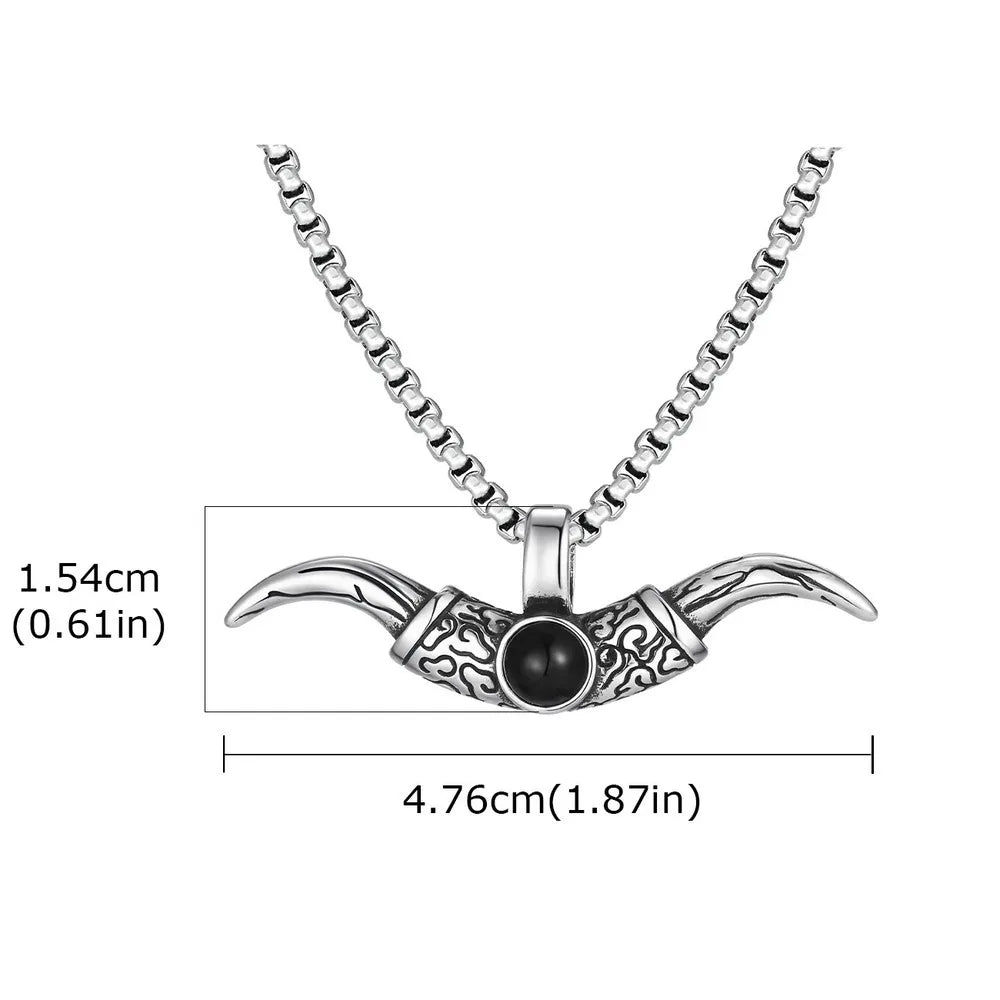 Vintage Bull Horn Necklace for Men Boys