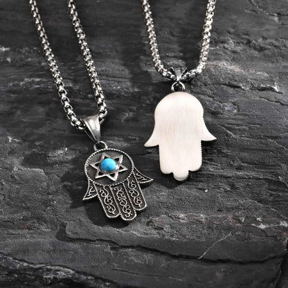Hexagram Turquoise Pendant Box Chain Necklace for Men