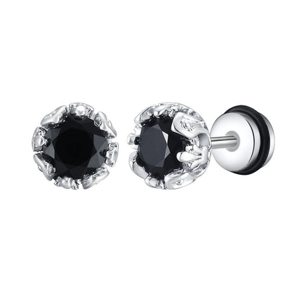 Stainless Steel Black Onyx Cubic Zircon Earrings for Men