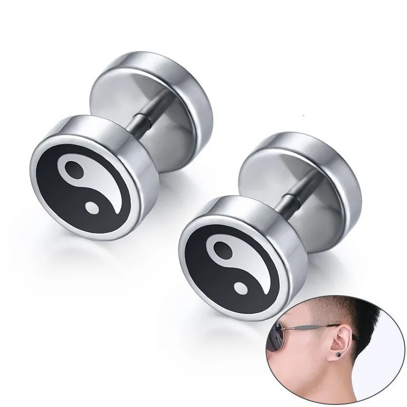 Chinese Yin and Yang Stud Earrings for Men