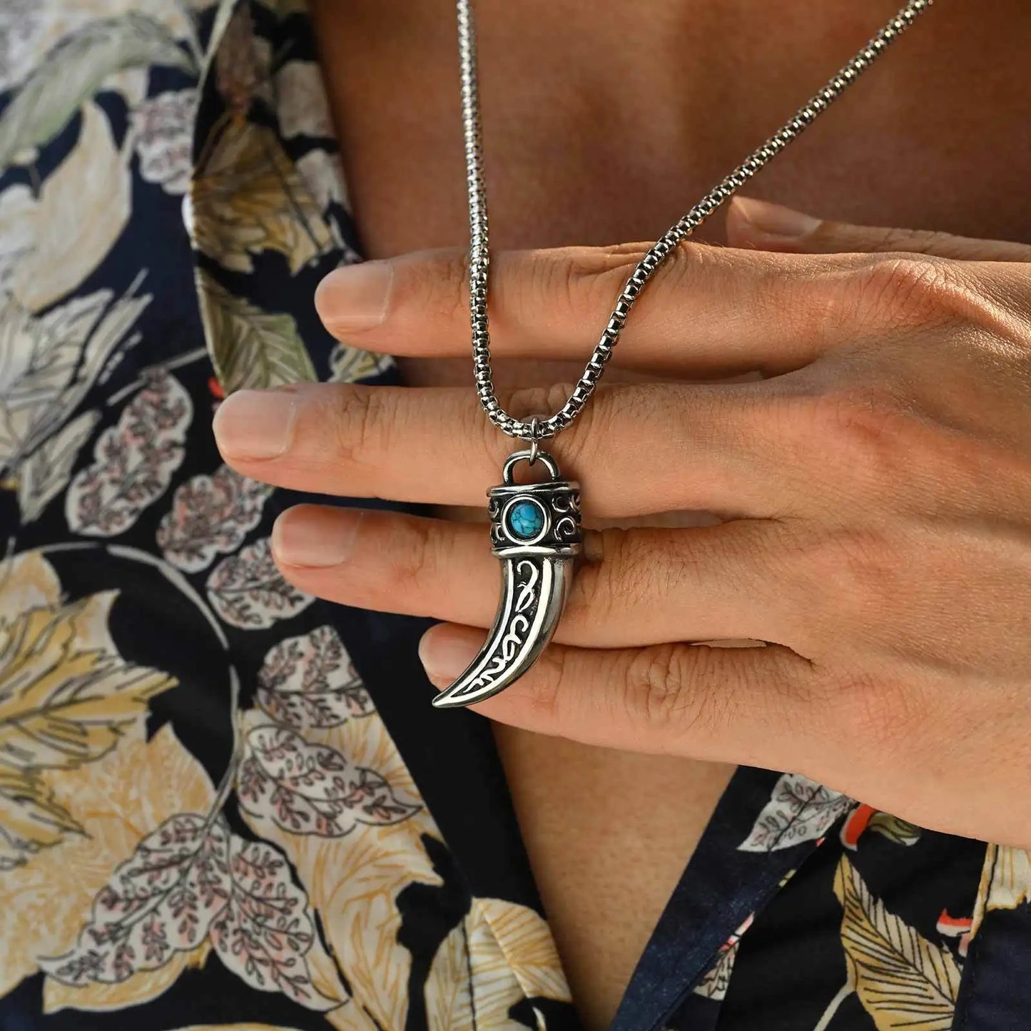 Horn Turquoise Pendant Necklace for Men