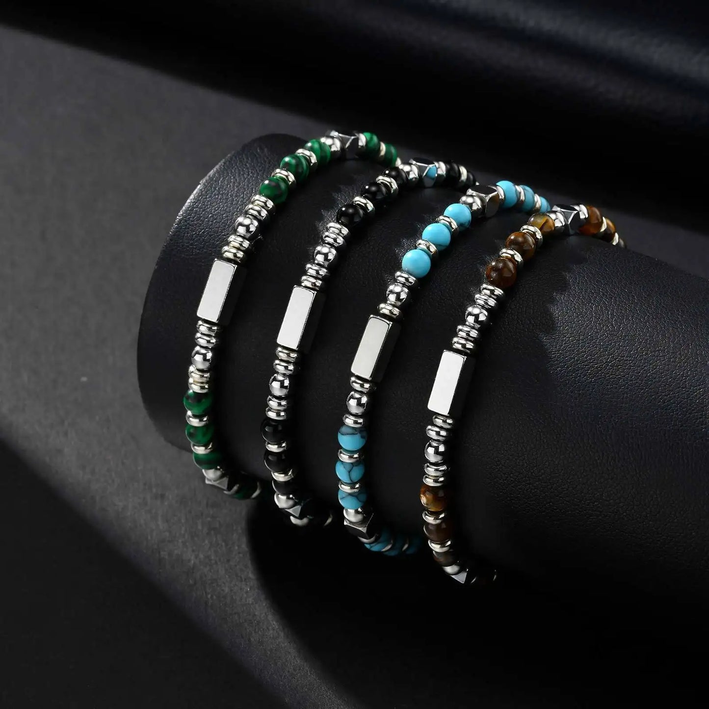 Stainless Steel Beaded Bracelet with Natural Stone