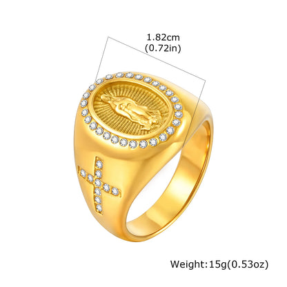 Stainless Steel Virgin Mary Cross Ring for Men