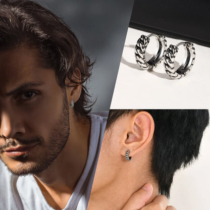 Minimalist Twisted Chain Hoop Earrings for Men