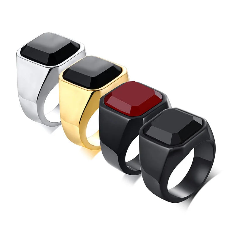 Stylish Men Natural Stone Signet Rings