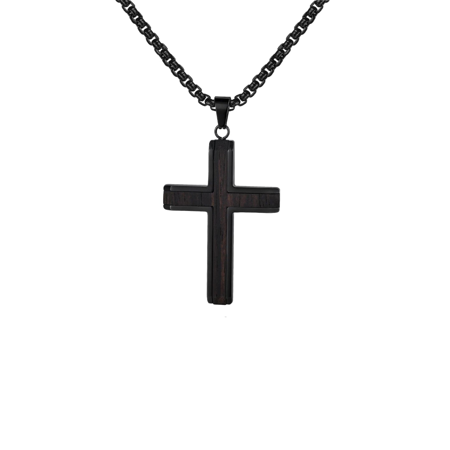 Black Wood Faith Cross Pendant Necklace for Men