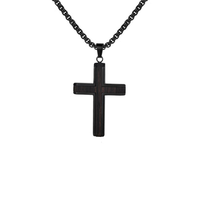 Black Wood Faith Cross Pendant Necklace for Men