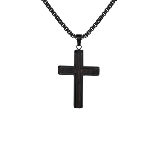 Black Wood Faith Cross Pendant Necklace for Men