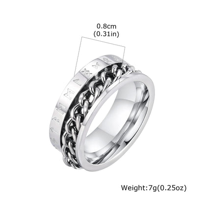Men's Stainless Steel Viking Rune Turnable Chain Ring