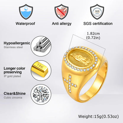 Stainless Steel Virgin Mary Cross Ring for Men