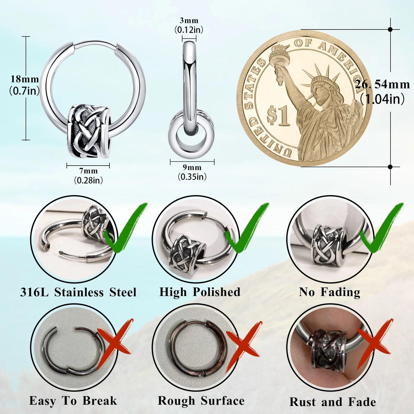 Celtic Knot Tube Hoop Earrings for Men