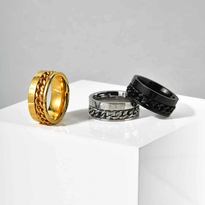 Men's Stainless Steel Viking Rune Turnable Chain Ring