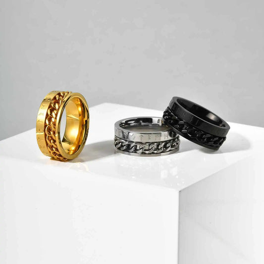 Men's Stainless Steel Viking Rune Turnable Chain Ring