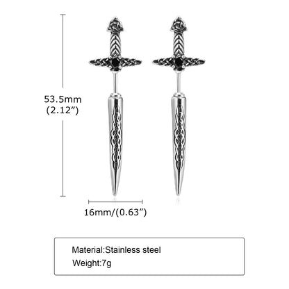 Rock Punk Sword Style Stud Earrings for Men Jewelry